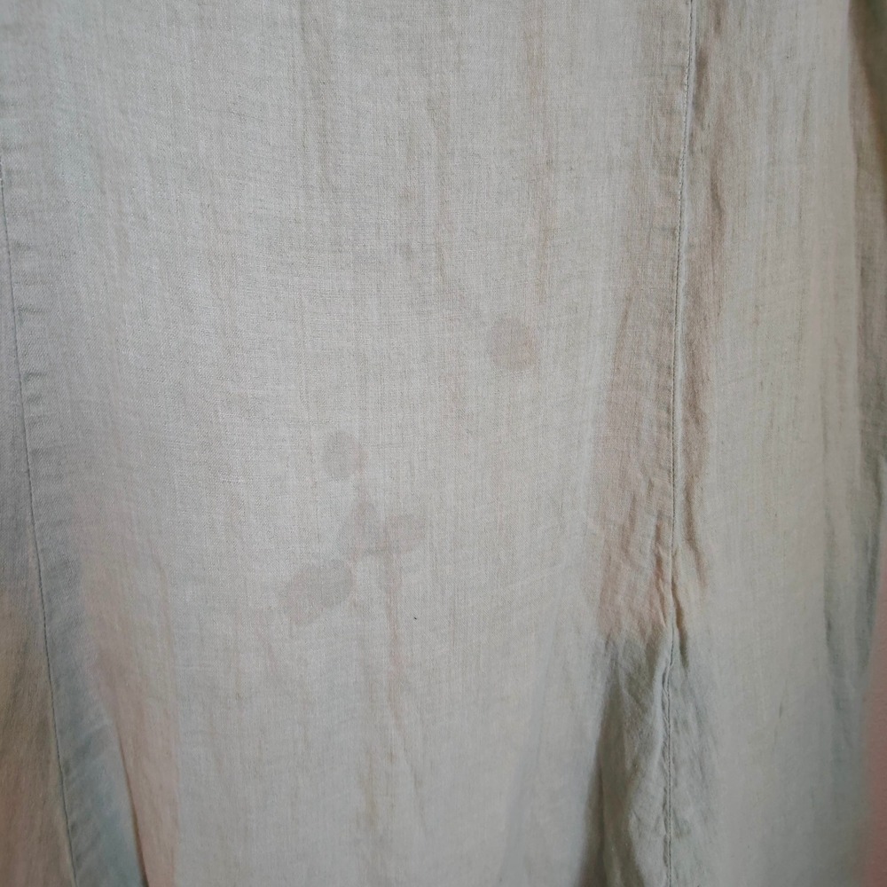 FLAX Linen Midi Skirt Green Elastic PullOn ALine Lagenlook Cottagecore Granola L - Picture 2 of 9